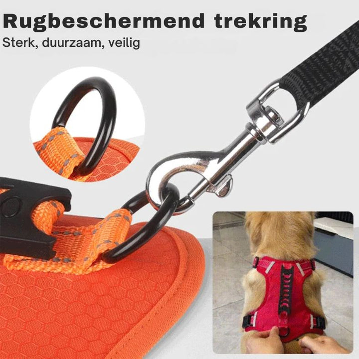 Hondenharnas met borstbevestiging voor anti-stik controle en comfort.