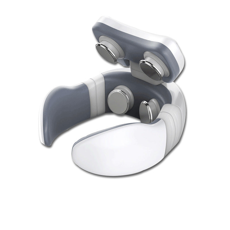 RelaxoNeck slim nekmassageapparaat met TENS en warmte, ideaal voor nekpijnverlichting en ontspanning thuis of onderweg.