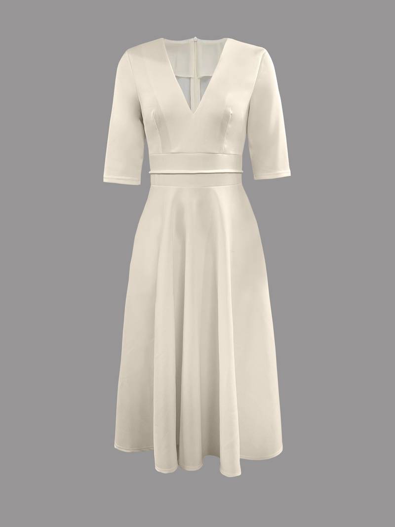 Retro jaren 60 A-lijn swingjurk, stijlvolle vintage elegantie, benadrukt figuur, beige, knielang, ideaal voor elke gelegenheid