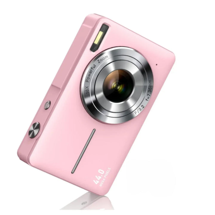 Retro digitale camera met moderne functies, compact en licht, met 1080p videokwaliteit en foto's in hoge resolutie.