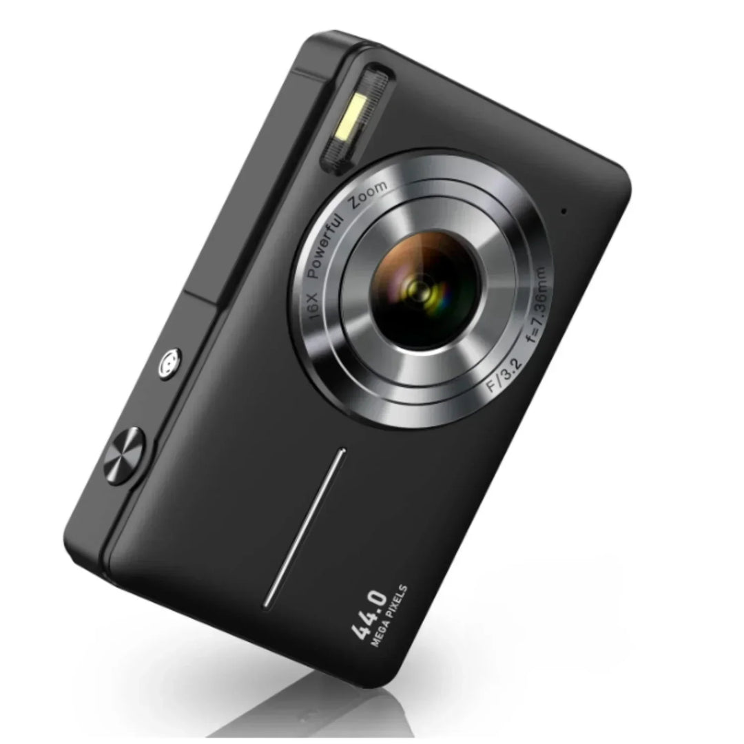 Retro digitale camera met moderne functies, compact en licht, met 1080p videokwaliteit en foto's in hoge resolutie.