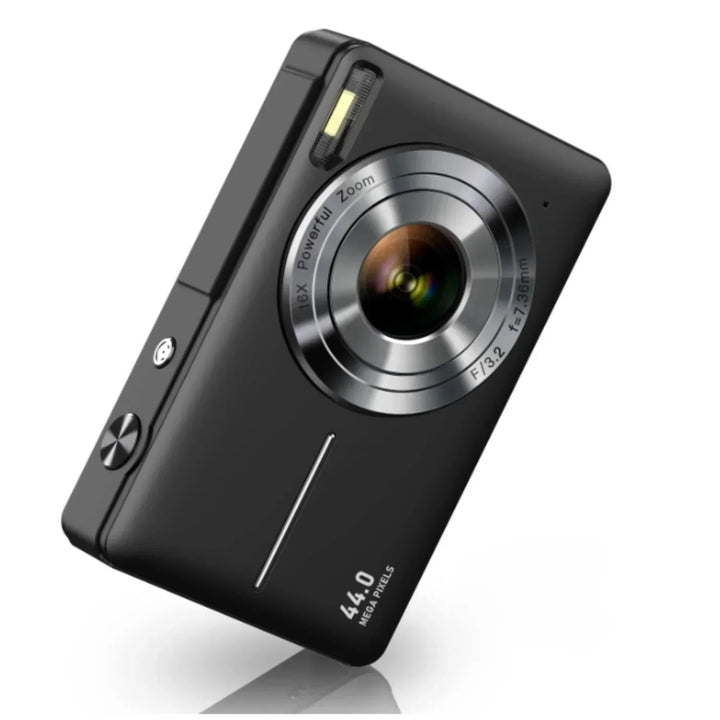 Retro digitale camera met moderne functies, compact en licht, met 1080p videokwaliteit en foto's in hoge resolutie.