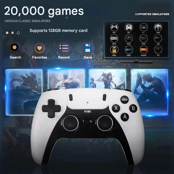 Startscherm van de Pixento retro gameconsole, toont de uitgebreide bibliotheek van 20.000 klassieke spellen.