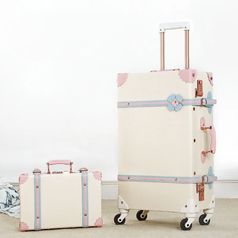 Retro kofferset Valencia, hardcase bagage met PU-leer details voor een georganiseerde en stijlvolle reis.