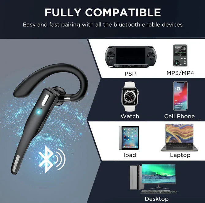 Veelzijdige RoadMic Pro draadloze Bluetooth headset voor kantoor, vrachtwagen en thuiswerk met dual mic.
