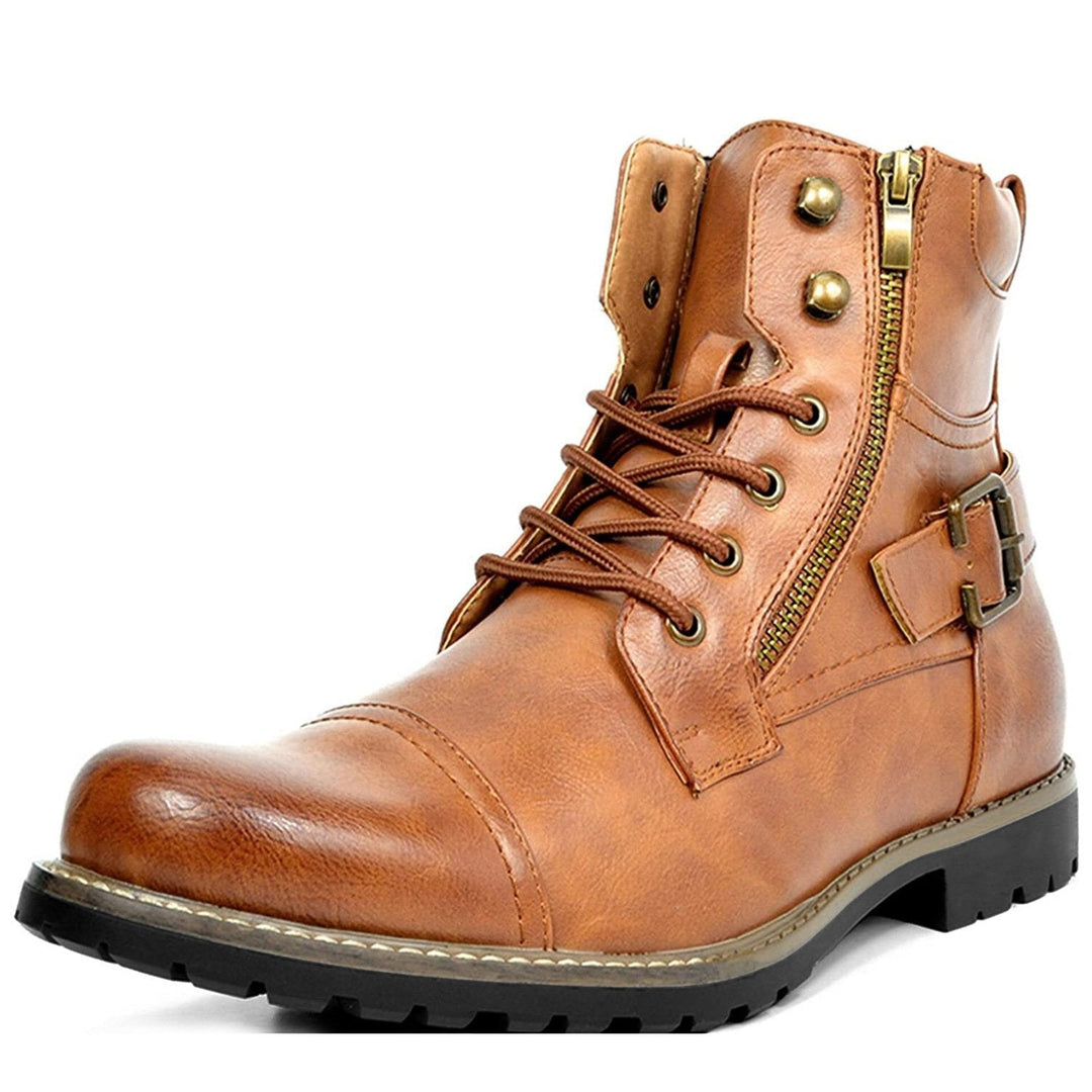 Robuuste herenmotorlaarzen van echt leer, stijlvol en duurzaam, ideaal voor dagelijks gebruik en ritten, elegant bruin uiterlijk.
