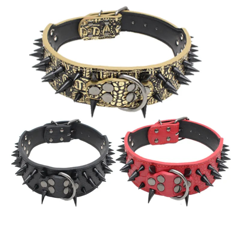Robuuste verstelbare honden halsband met gouden nieten, gemaakt van kunstleer voor grote honden, stijlvol design, beschermend en modieus.