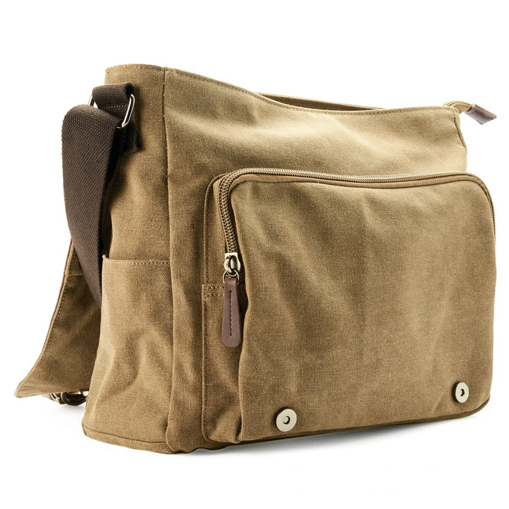 Canvas school tas voor jongens en heren, robuust en met veel opbergruimte voor boeken.