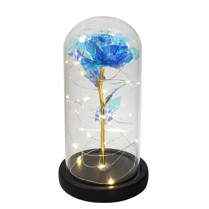 Glazen stolp met LED verlichte rode roos, romantisch en sfeervol bloem decoratie lampje.