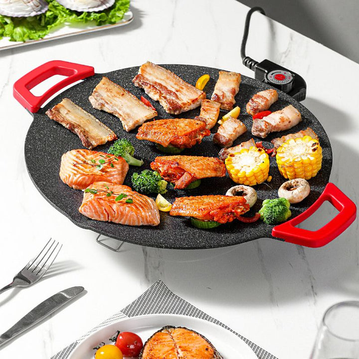 Rookvrije elektrische grillplaat voor binnen, perfect voor gezond barbecueën zonder rook.