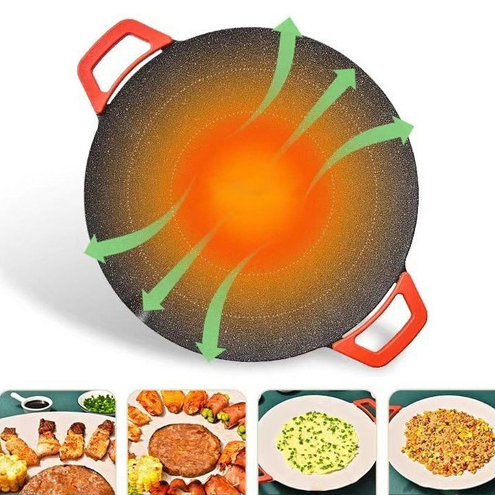 Detaillering van de anti-aanbak grillplaat van de EzGrill, klaar voor rookvrij en efficiënt grillen binnen.