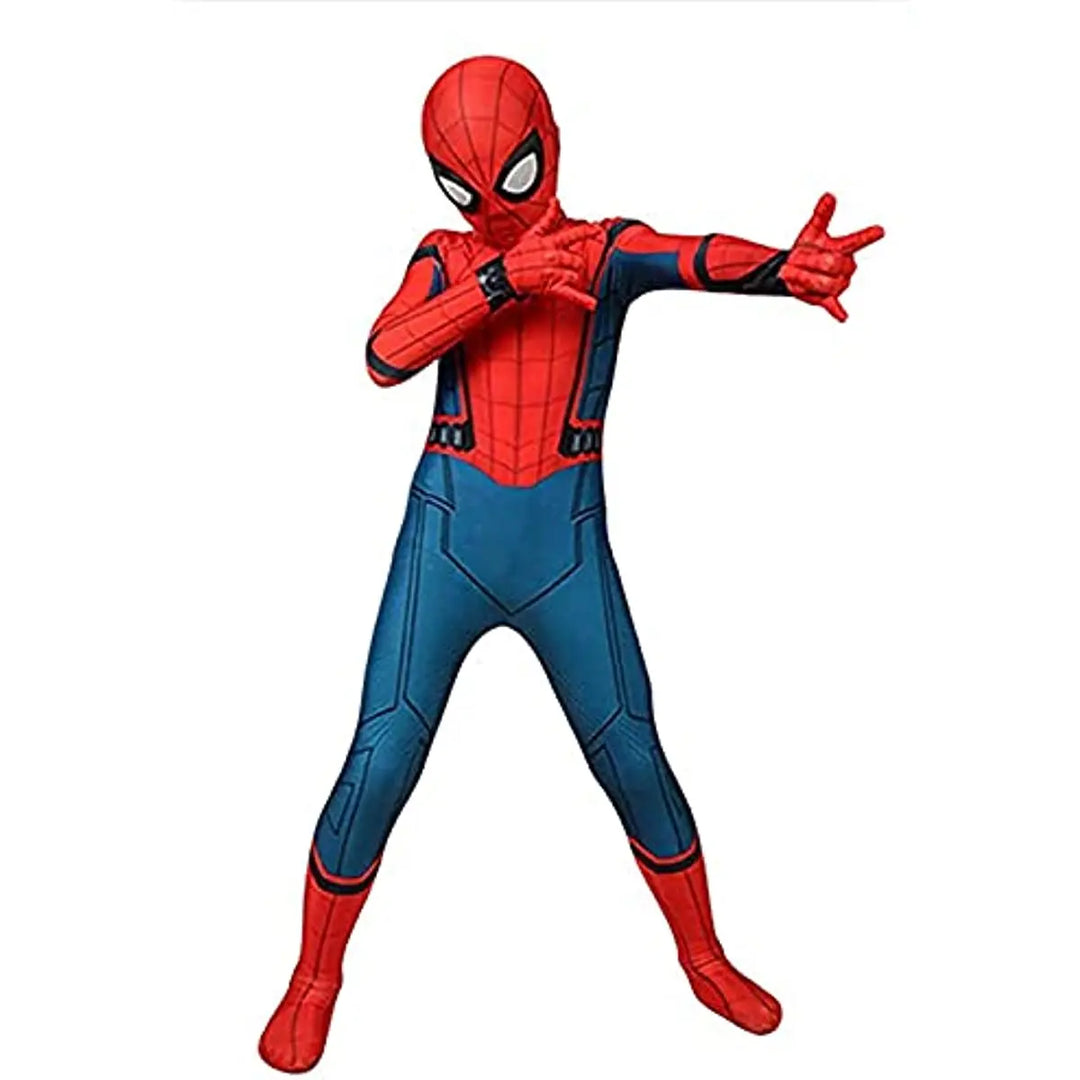 Rood-blauw superhelden kostuum voor kinderen inclusief masker, ideaal voor Halloween, ademende stof, comfortabel en rekbaar.