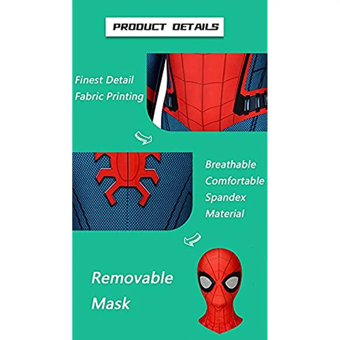 Rood-blauw superhelden kostuum voor kinderen inclusief masker, ideaal voor Halloween, ademende stof, comfortabel en rekbaar.