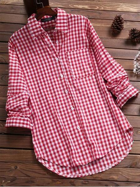 Rood casual button-down damesoverhemd met losse pasvorm, elegant vrijetijdsontwerp, perfect voor dagelijks gebruik.