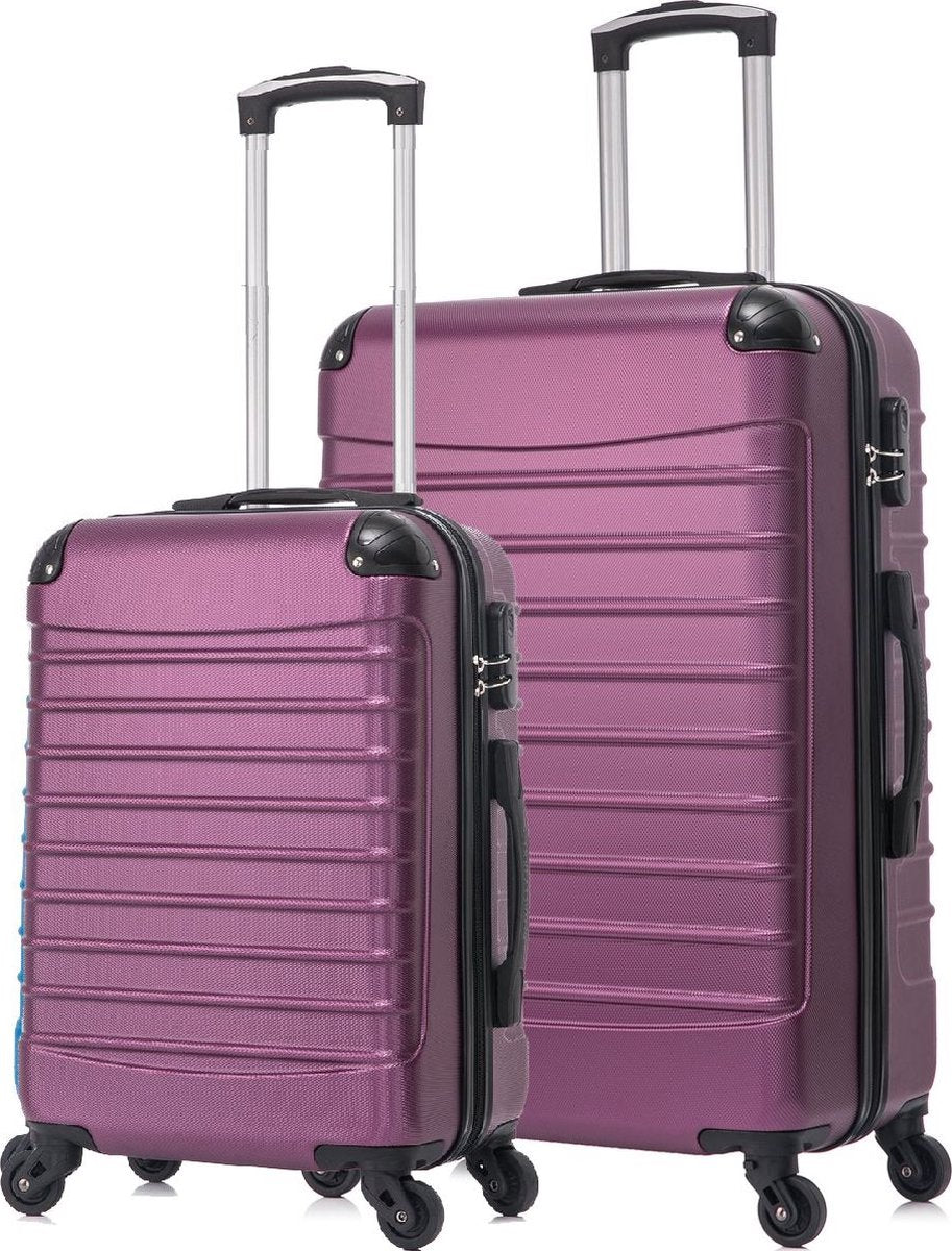 Complete roze harde kofferset (2 stuks) met cijferslot en 4 wielen, perfect voor weekendtrips en lange reizen.