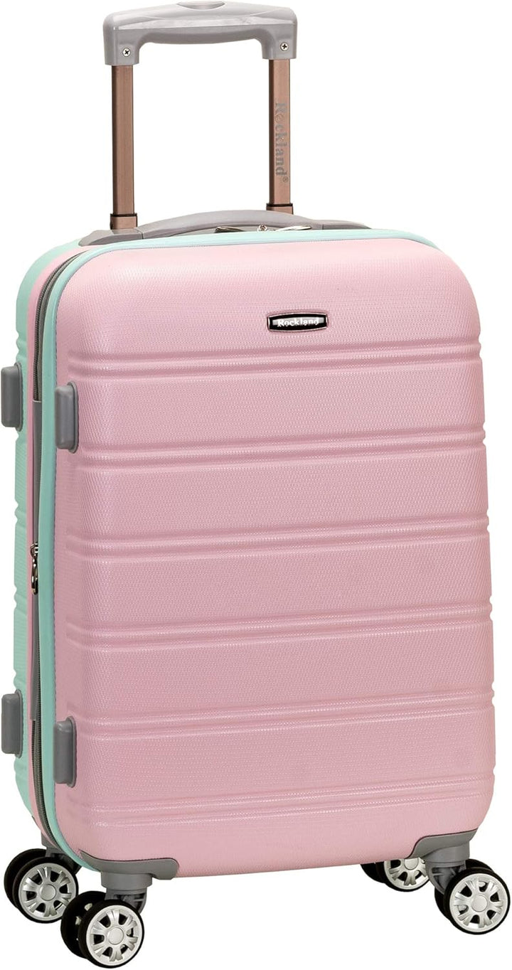 Roze "Cotton Candy" hardcase handbagage koffer met dubbele spinnerwielen. Lichtgewicht, uitbreidbaar voor reizen.