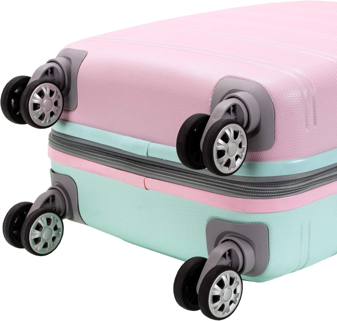 Interieur van de "Cotton Candy" hardcase carry-on, georganiseerd met pakbanden en netvakken. Efficiënt reizen.