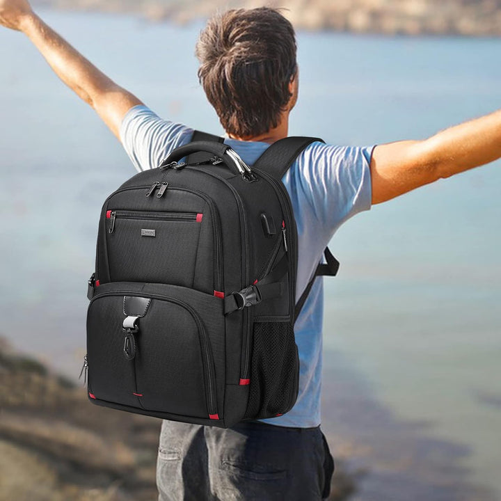 Ruime 50L waterdichte reis laptoprugzak met USB-poort, ideaal voor reizen, pendelen en organisatie.