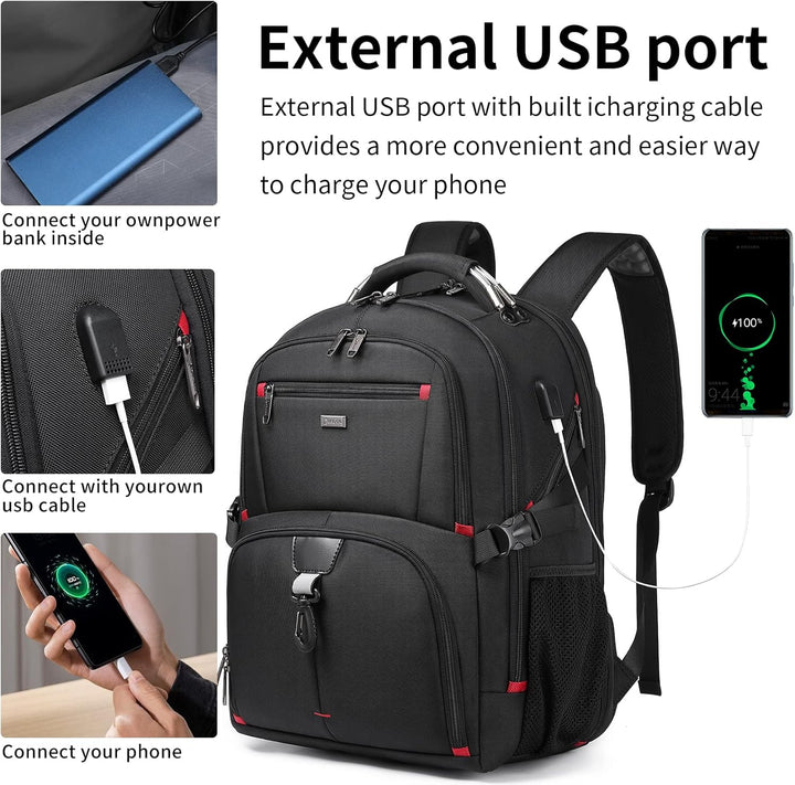 Waterdichte 50L reis laptoprugzak met geïntegreerde USB-poort, ruim voor al je benodigdheden onderweg.
