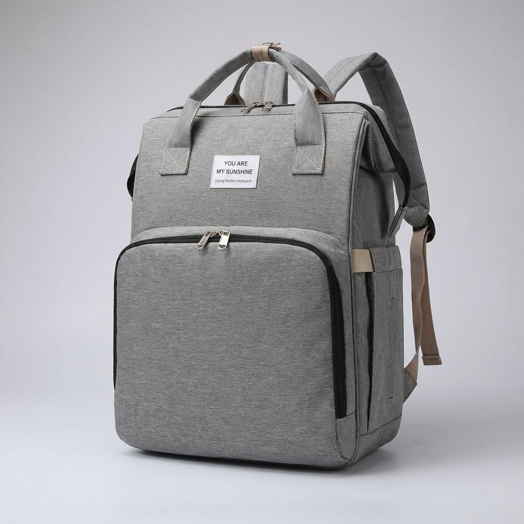 Handige luiertas rugzak, perfect voor reizen en uitstapjes met de baby; alles binnen handbereik.