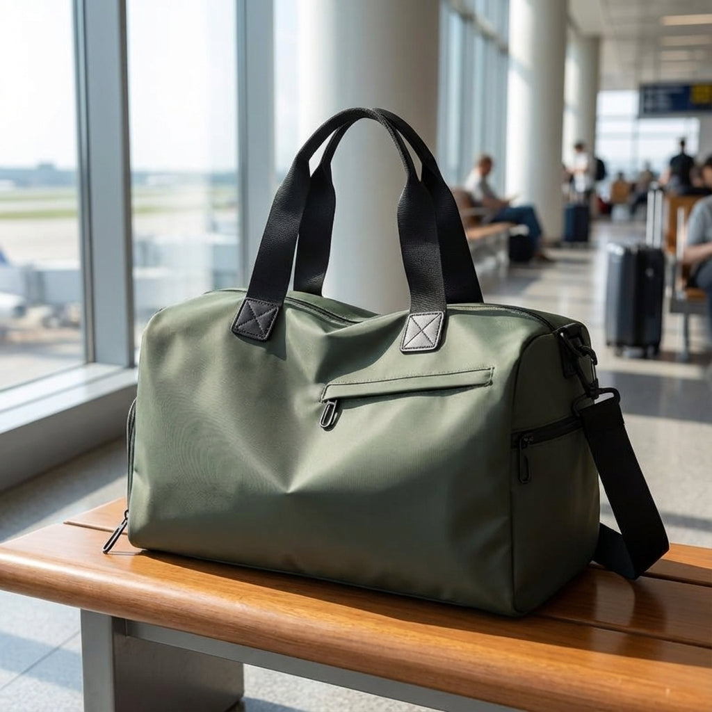 Ruime donkergroene Roamify weekendtas; waterdichte unisex reistas voor comfortabel reizen en sport.