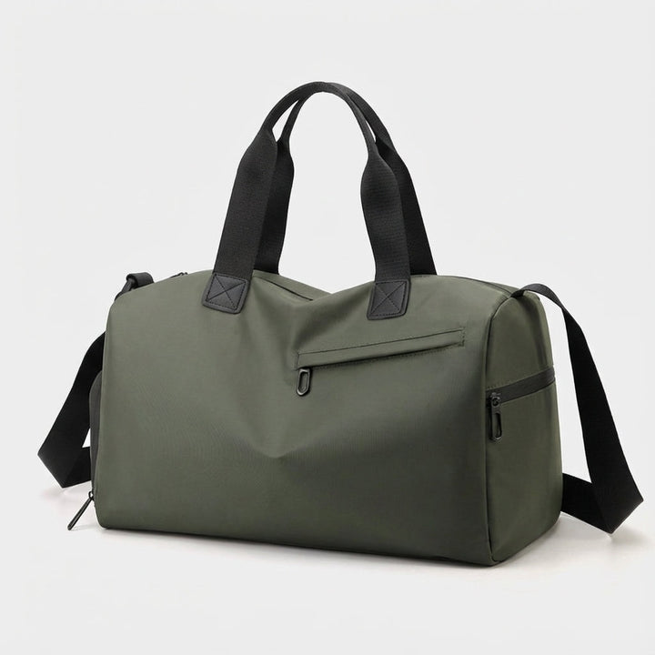 Grote khaki Roamify weekendtas, waterdichte duffeltas voor alle reizen; robuuste unisex bagage.