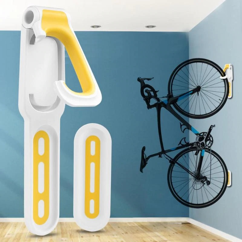 Fietsophangsysteem met muurbescherming; compacte wandmontage voor georganiseerde opslag van je fiets.