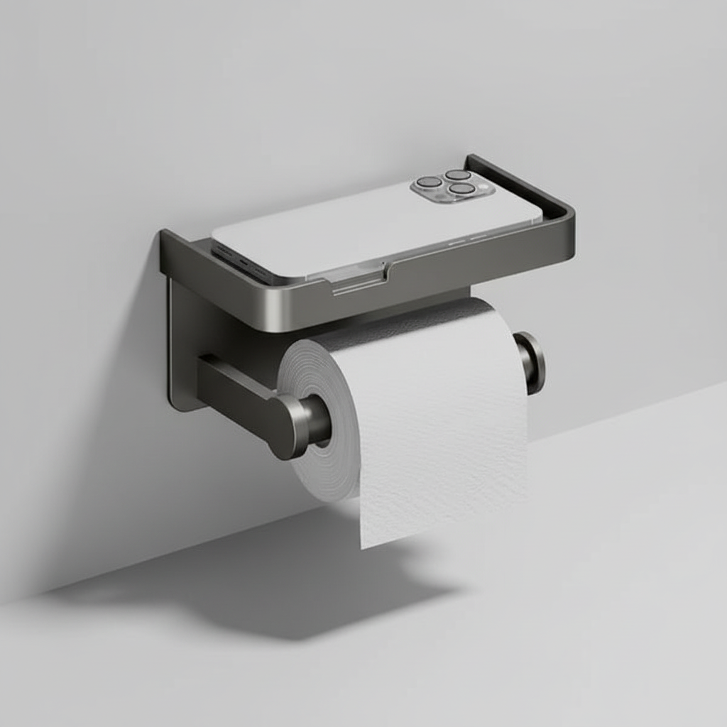 Praktische toiletpapierhouder met opbergplank, creëert extra ruimte en houdt je badkamer georganiseerd.