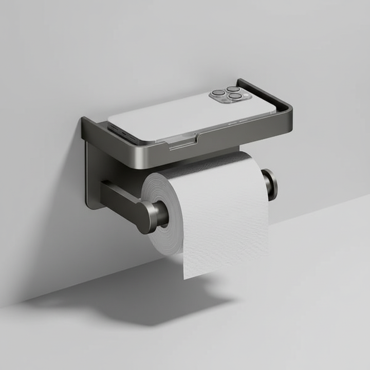 Praktische toiletpapierhouder met opbergplank, creëert extra ruimte en houdt je badkamer georganiseerd.