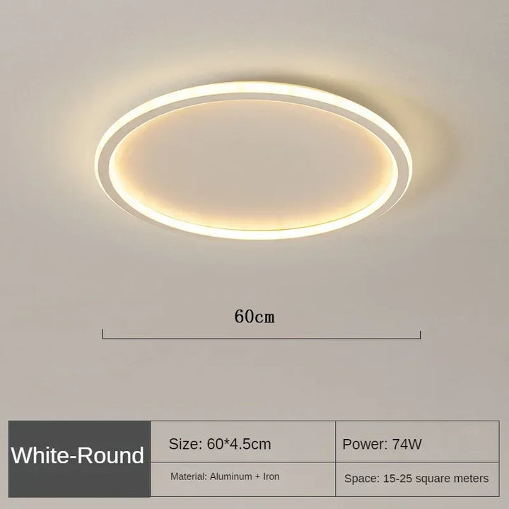 Sierlijke Scandinavische LED plafondlamp met een rond design, perfect voor warme en aantrekkelijke verlichting in woonkamers of slaapkamers.