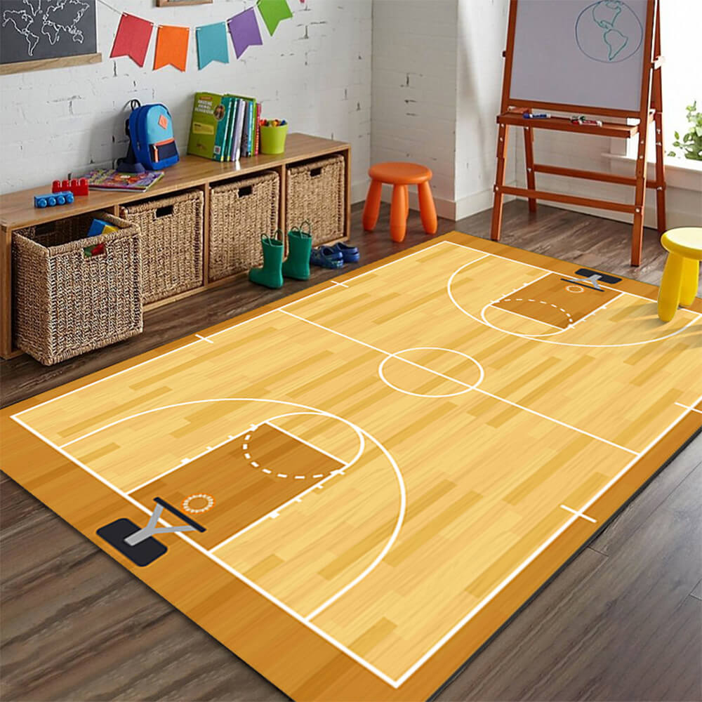 Antislip sporttapijt in voetbaldesign met realistische veldmarkeringen, ideaal voor speelkamers, krasbestendig & duurzaam.