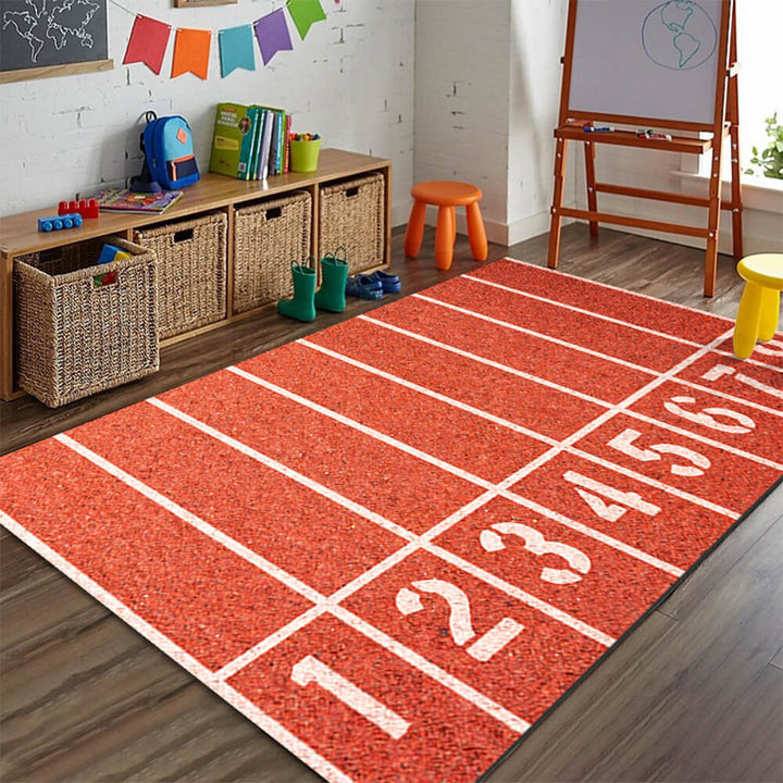 Antislip sporttapijt in voetbaldesign met realistische veldmarkeringen, ideaal voor speelkamers, krasbestendig & duurzaam.