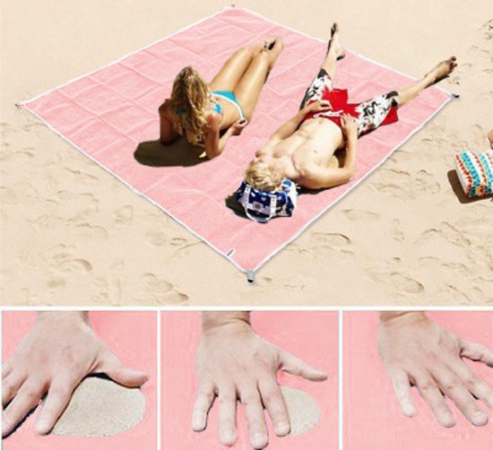 Zandvrije roze strandmat XXL 200x200, zandafstotend ontwerp, perfect voor zonnige dagen op het strand of in het park.
