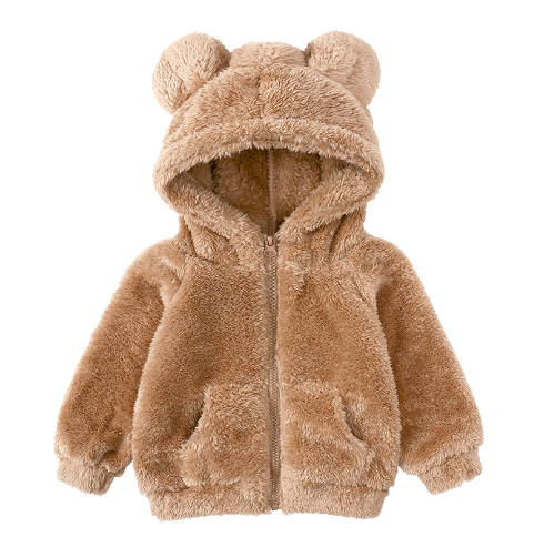 Schattige beige teddy jas voor baby's, perfect als warme winterjas. Zacht en knus voor elke baby.