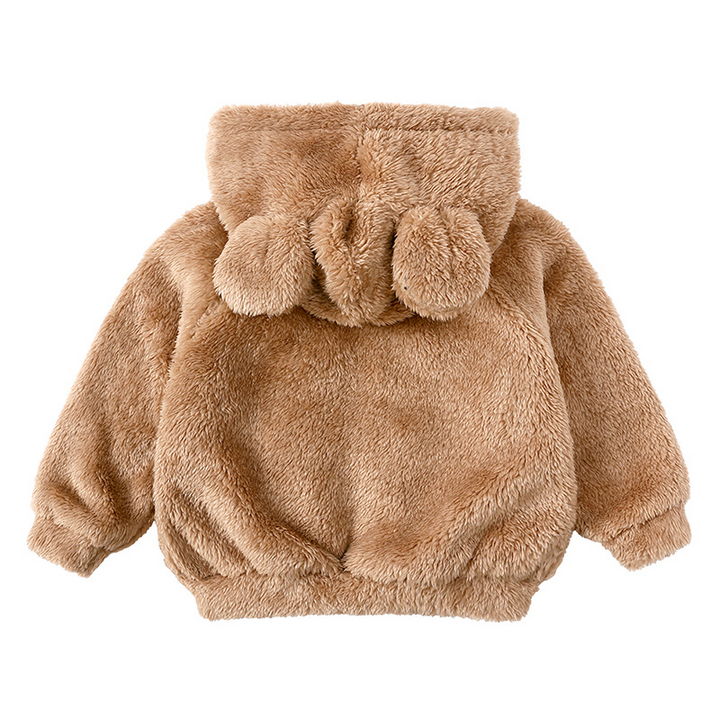 Comfortabele teddy jas voor baby's in zachte stof, ideaal als warme winterjas. Schattige babykleding.