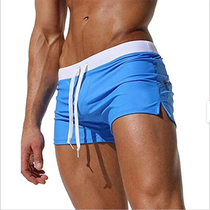 Heren sneldrogende zwemshorts met trekkoord, waterdicht, blauw, ideaal voor strand- en wateractiviteiten.