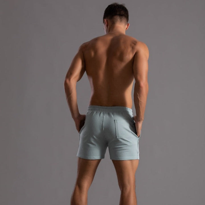 Sneldrogende Heren Zwemshort Ripstop-Polyester in Blauw, korte pasvorm, elastische tailleband, vooraanzicht