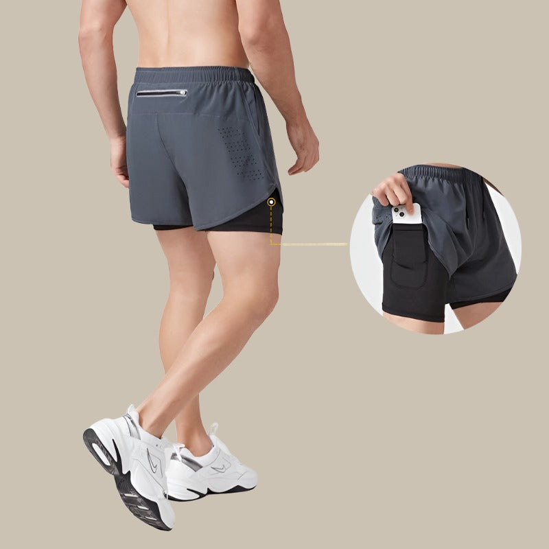 Sneldrogende heren hardloopshorts met rits, zwart, ademend, ideaal voor sport en fitness, maat M
