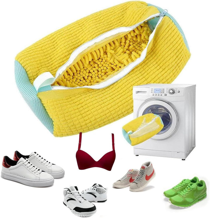 Witte schoenwaszak voor de wasmachine, met veilige rits, ideaal voor grondige schoenreiniging, voorzien van 1.000 borstels.