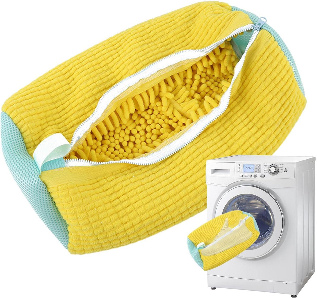 Witte schoenwaszak voor de wasmachine, met veilige rits, ideaal voor grondige schoenreiniging, voorzien van 1.000 borstels.