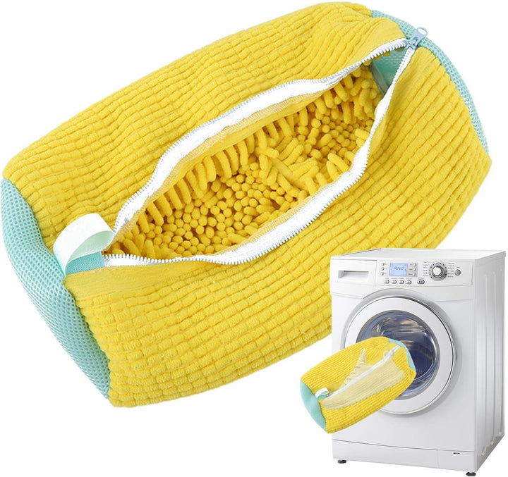 Witte schoenwaszak voor de wasmachine, met veilige rits, ideaal voor grondige schoenreiniging, voorzien van 1.000 borstels.