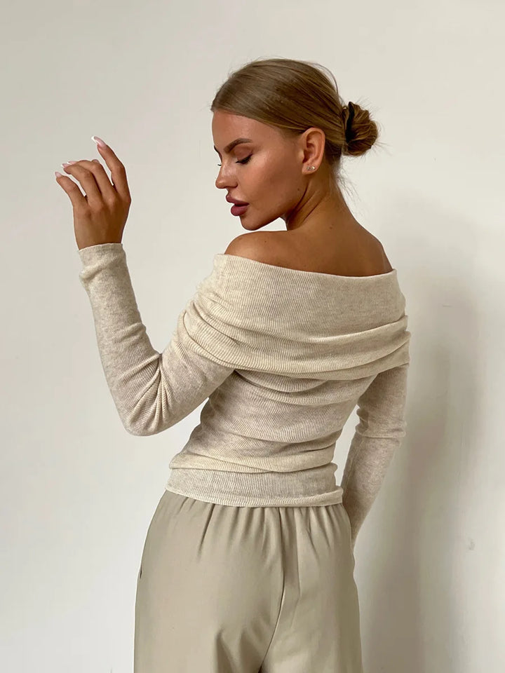Dames off-shoulder trui, elegant ontwerp, zacht materiaal, aangesloten pasvorm, veelzijdig.