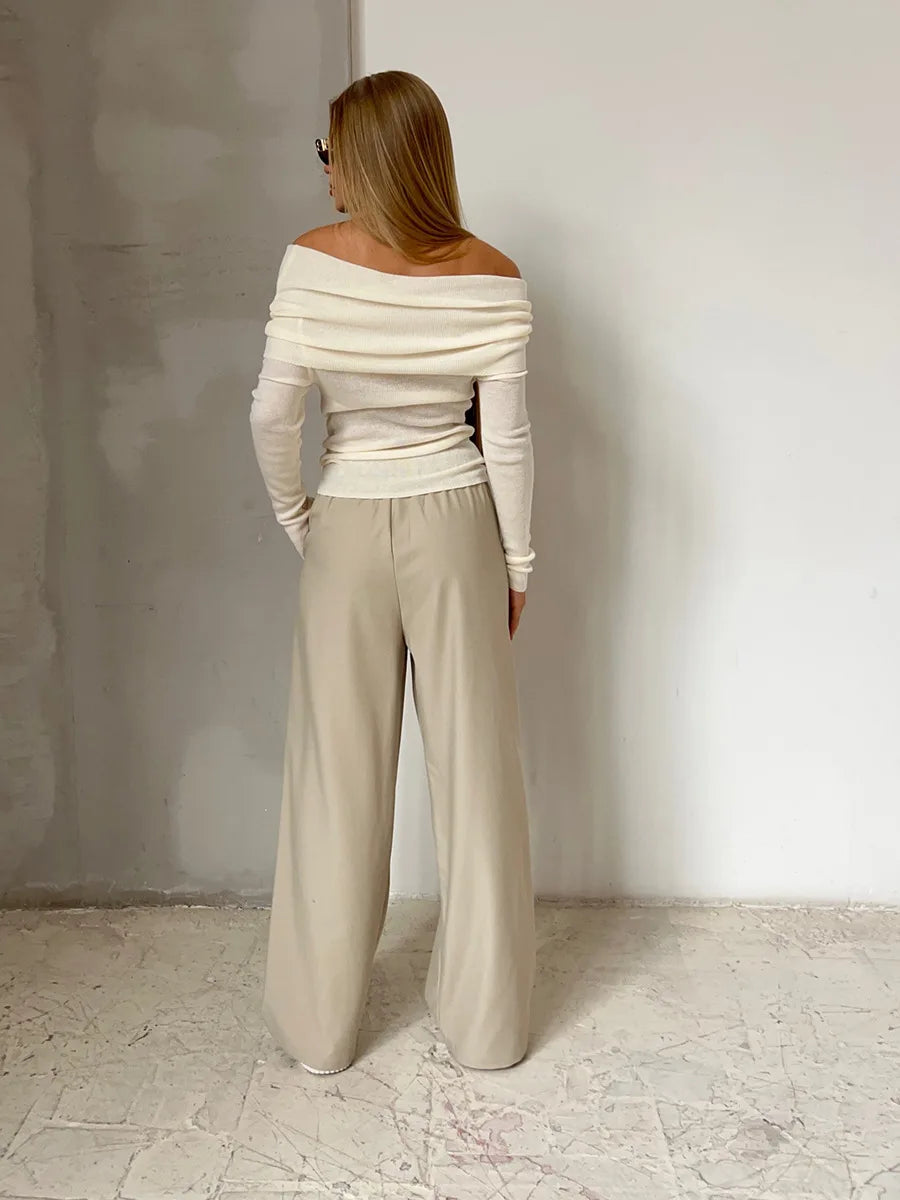 Dames off-shoulder trui, elegant ontwerp, zacht materiaal, aangesloten pasvorm, veelzijdig.