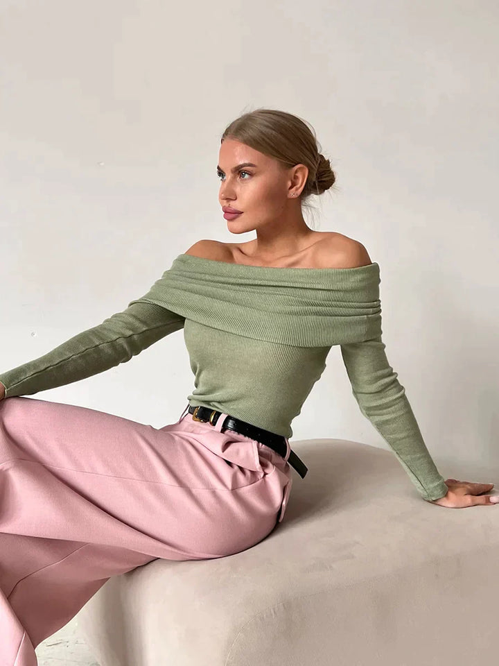 Dames off-shoulder trui, elegant ontwerp, zacht materiaal, aangesloten pasvorm, veelzijdig.