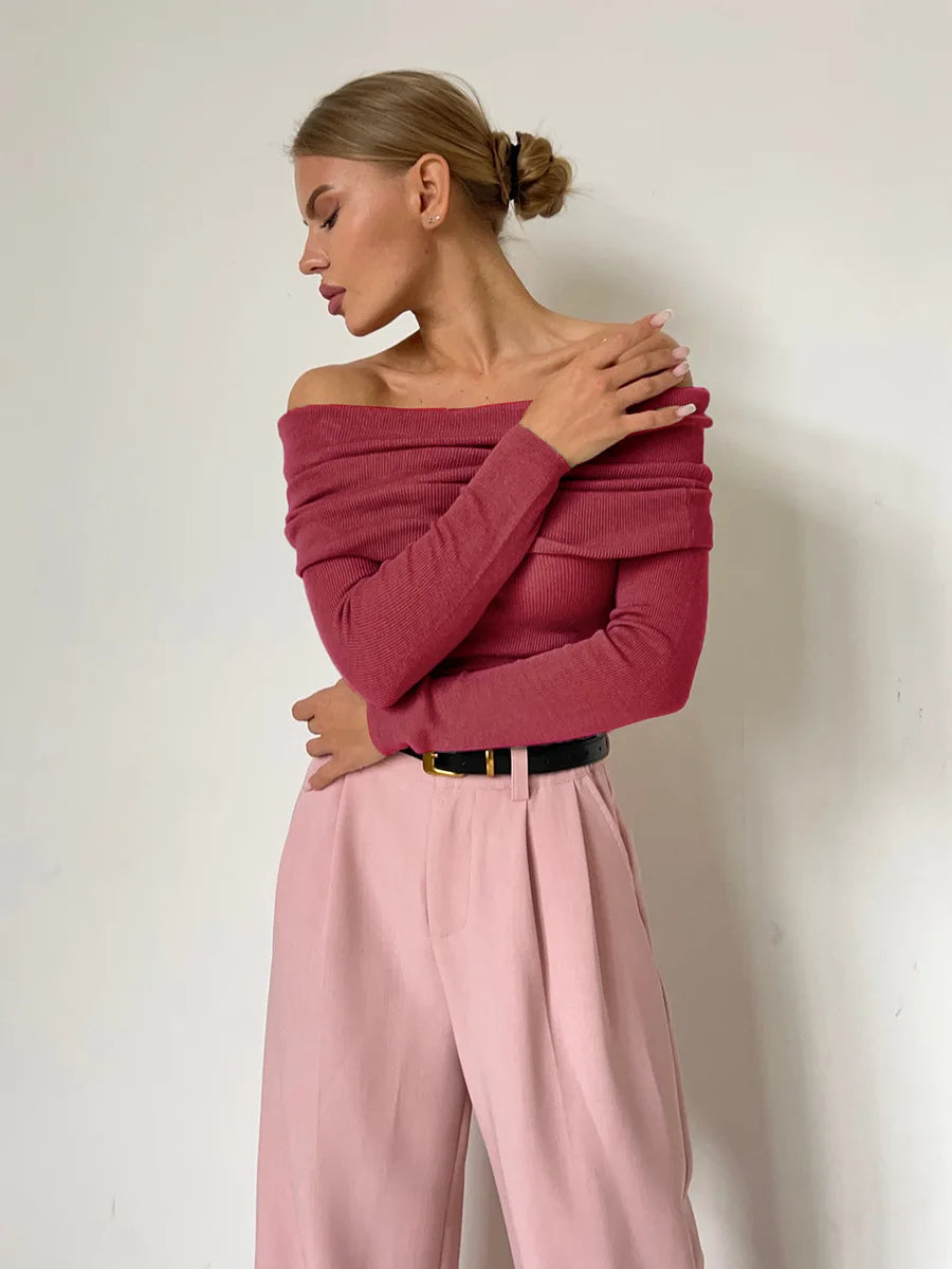 Dames off-shoulder trui, elegant ontwerp, zacht materiaal, aangesloten pasvorm, veelzijdig.