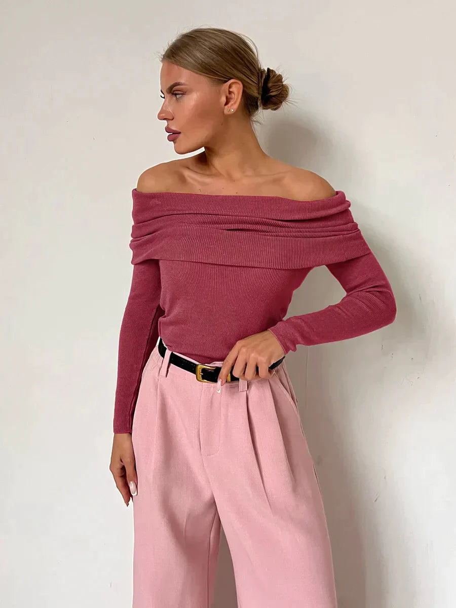 Dames off-shoulder trui, elegant ontwerp, zacht materiaal, aangesloten pasvorm, veelzijdig.