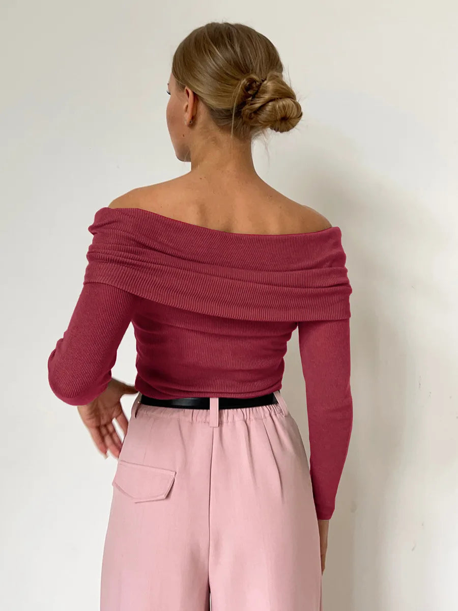 Dames off-shoulder trui, elegant ontwerp, zacht materiaal, aangesloten pasvorm, veelzijdig.