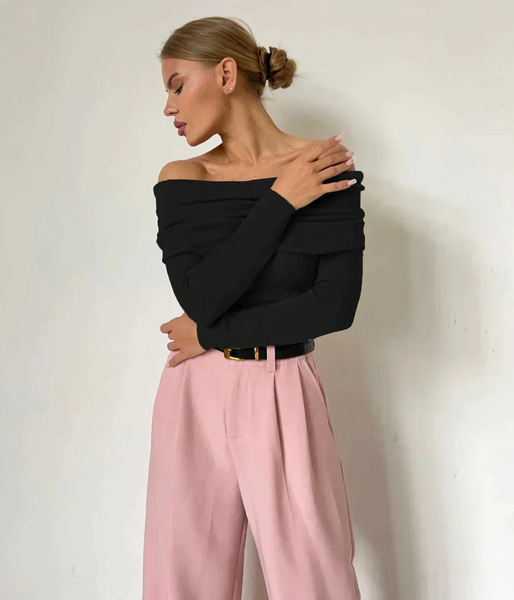 Dames off-shoulder trui, elegant ontwerp, zacht materiaal, aangesloten pasvorm, veelzijdig.