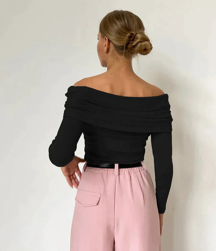 Dames off-shoulder trui, elegant ontwerp, zacht materiaal, aangesloten pasvorm, veelzijdig.