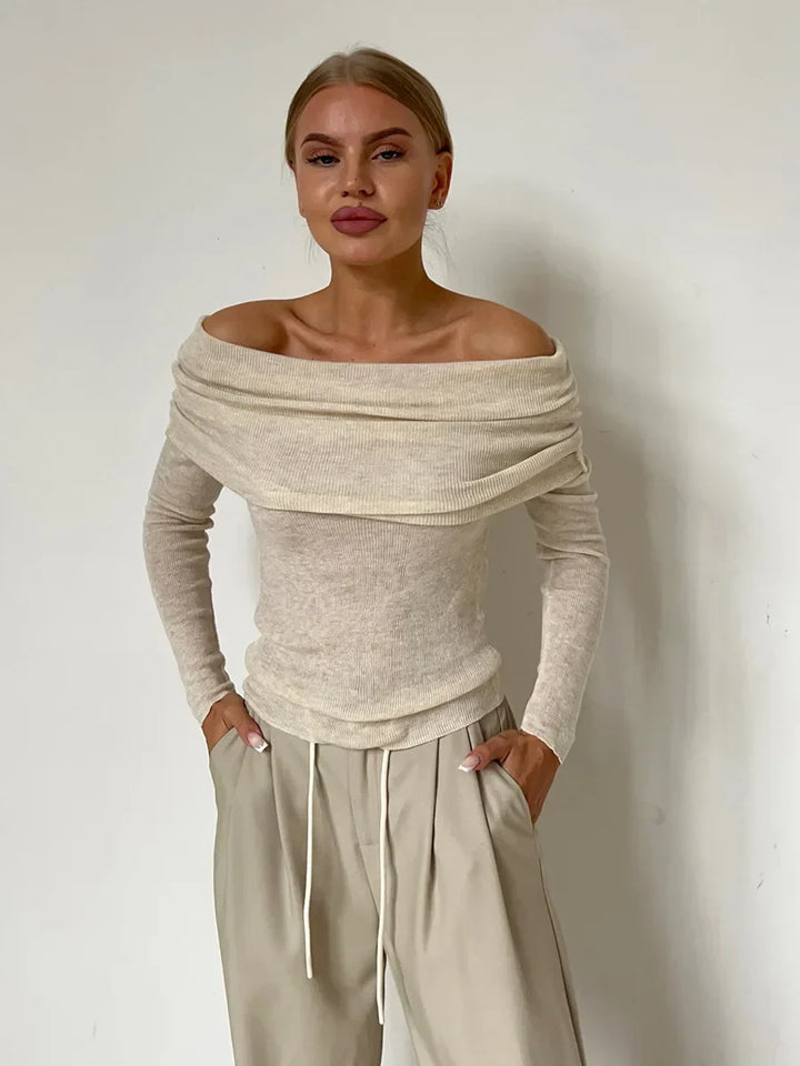 Dames off-shoulder trui, elegant ontwerp, zacht materiaal, aangesloten pasvorm, veelzijdig.